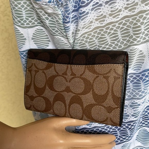 Coach Kleo Wallet C6897 Blocked Signature Canvas In Khaki Brown Multi - Picture 7 of 14